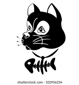 a cat with a skeleton fish,vector, illustration
