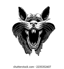 cat skeleton image black and white, hand drawn vector picture
