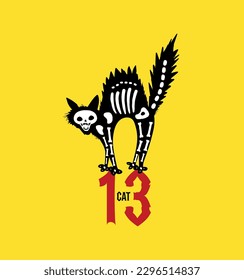 Cat skeleton. Lucky black cat. Lucky friday 13th. 13th vector