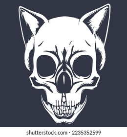 cat skeleton tattoo black and white, hand drawn vector picture
