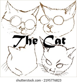 Cat sketch drawing. Silhouette outline of pet. For decoration and painting for kids.