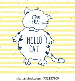 Cat sketch, hand drawn doodle print design vector illustration.