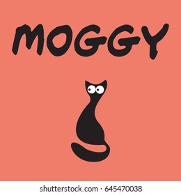 cat sketch with moggy inscription . vector illustration