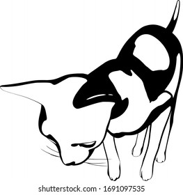 Katzen-Skizze auf weißem Hintergrund. Sphynx-Silhouette-Vektorillustration