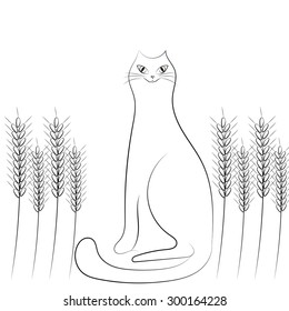 Cat sketch on a white background sitting
