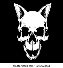 Cat skull anatomy vector logo for a pub or rock club  black and white
