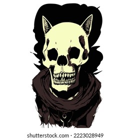Cat skull art colorful illustration of a monk cat skeleton 
