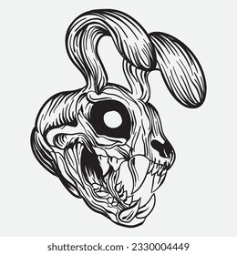 Cat skull art vector illustration, line art of a cat 