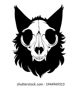 cat skull with black hair