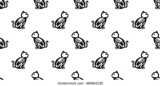 Cat Skull bone skeleton. Ghost Halloween. Seamless pattern background wallpaper.