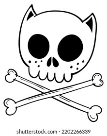 Cat skull with bones. Funny Jolly Roger.