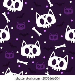 Cat skull bones halloween pattern illustration