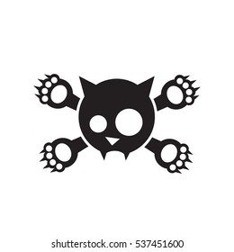 Cat skull and crossbones cross paws - vector illustration

