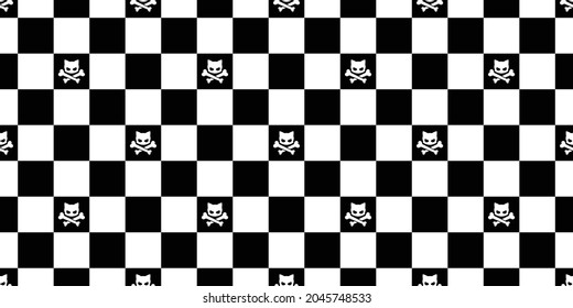 cat skull crossbones seamless pattern halloween vector dog pet cartoon skeleton spooky ghost checked repeat wallpaper tile background scarf isolated doodle illustration design