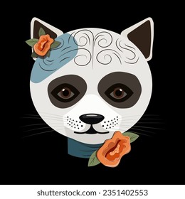 cat skull head, postcard vector