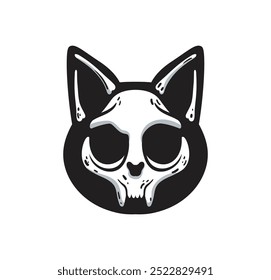 Cat skull in the cat head silhouette. Illustration for halloween with party.