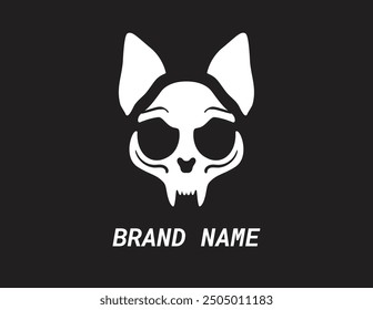 Cat skull illustration. Cartoon character isolated clip art. Logo concept.