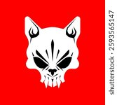 Cat Skull isolated. Concept cat skeleton head for pirate flag