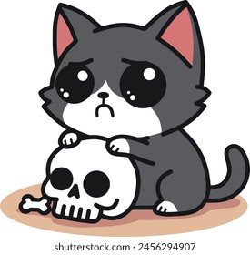 Cat with skull meme illustration