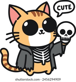 Cat with skull meme illustration