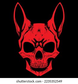 cat skull picture red, hand drawn vector picture
