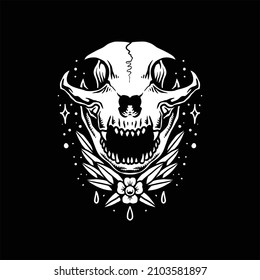 cat skull tattoo vector design