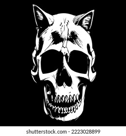 Cat skull tattoo vector drawing black and white
