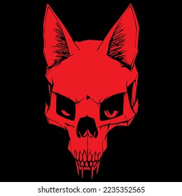 Cat skull for t-shirt print red, hand drawn vector picture
