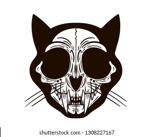 cat skull, t-shirt print, tattoo