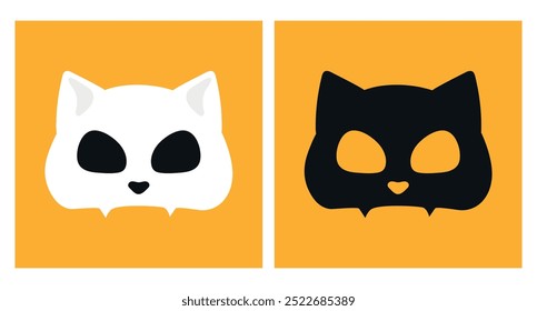 Cat skulls. Black and white cat skull silhouettes. Vector illustration