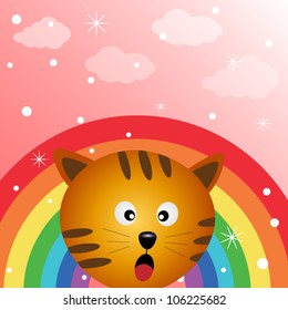 Cat in the sky with rainbow