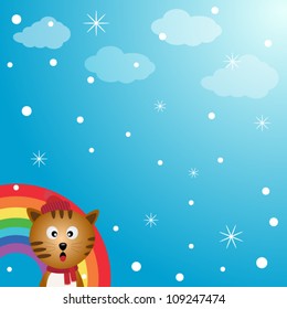 Cat in the sky with rainbow