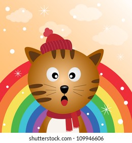 Cat in the sky with rainbow