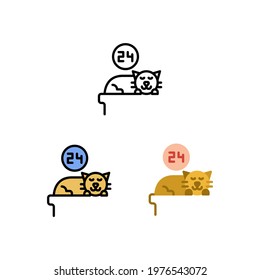 Cat sleep all day almost 24 hours Icon, Logo, and illustration Vector