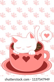 Cat Sleep in a Coffee Cup with background cat paws Vetor