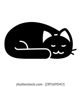 El sueño del gato enrollado en icono sólido de bola, concepto de animales divertidos, el gatito se enrolló a sí mismo el signo vector sobre fondo blanco, icono de estilo glifo para el concepto móvil y el diseño web. Gráficos vectoriales