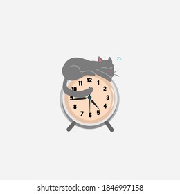 a cat sleep on the top of alarm clock illustration
