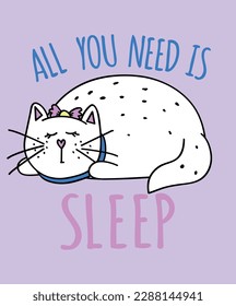 cat sleep purple vector print