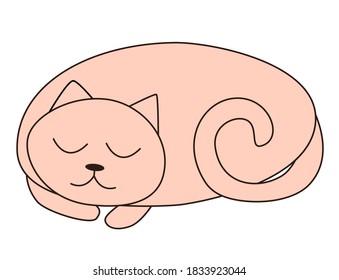 Cat sleeping cartoon fat cute drawn vector.