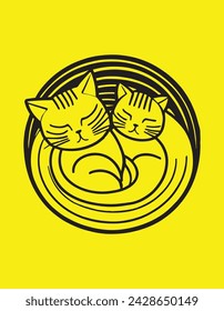 Cat sleeping in a circle  in a cute style