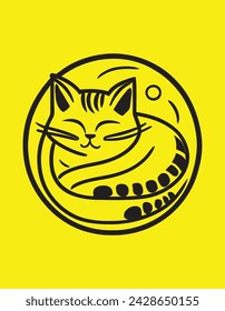 Cat sleeping in a circle  in a cute style