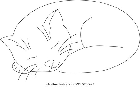 El gato está durmiendo. Colorear la página con una mascota linda.