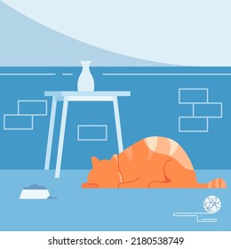 A cat sleeping. a lovely pet. a cat laying down. landing page illustration. vector isometric design.