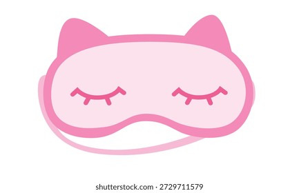 Vector de máscara para dormir de gato en estilo de dibujos animados planos. Clipart lindo de la máscara del ojo del gatito rosado para la hora de dormir y los temas del sueño, aislado en el fondo blanco.