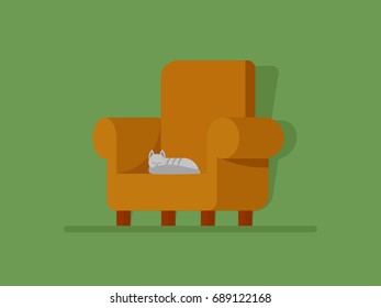 Cat sleeping on armchair flat vector illustration
