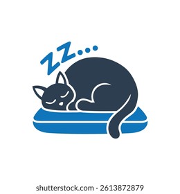 Cat Sleeping on Bed Icon On White Background