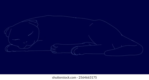 Cat is sleeping on a blue background. The cat is curled up and he is in a deep sleep. The blue background gives the image a calm and peaceful mood