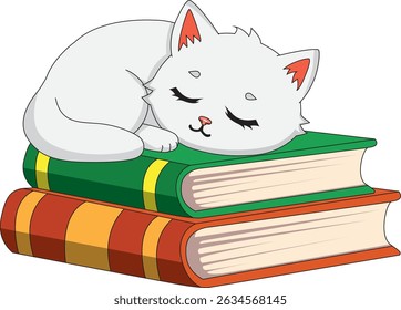 Cat Sleeping On Book Cartoon Vector