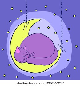 Cat sleeping on the his moon.Vector image.