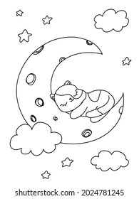 Gato durmiendo en la luna. Un libro de colorear mascotas.